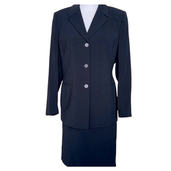 Kasper Petite Black 2pc Career Skirt Suit Skirt & Blazer Jacket Stretch Crepe 8P - Picture 16 of 16